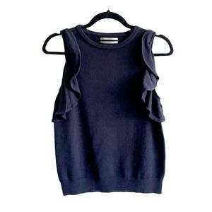 ANTHROPOLOGIE by Anthropologie Sleeveless Knit Sweater Tank Top Ruffle Blue S